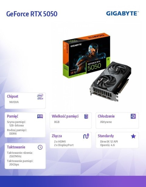 Karta graficzna GeForce RTX 5050 WINDFORCE OC 8G DDR6 2HDMI/2DP Karta graficzna GeForce RTX 5050 WINDFORCE OC 8G DDR6 2HDMI/2DP
