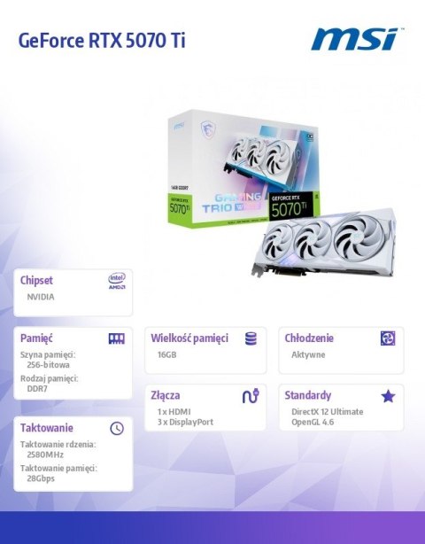 Karta graficzna GeForce RTX 5070 Ti 16G GAMING OC WHITE Karta graficzna GeForce RTX 5070 Ti 16G GAMING OC WHITE