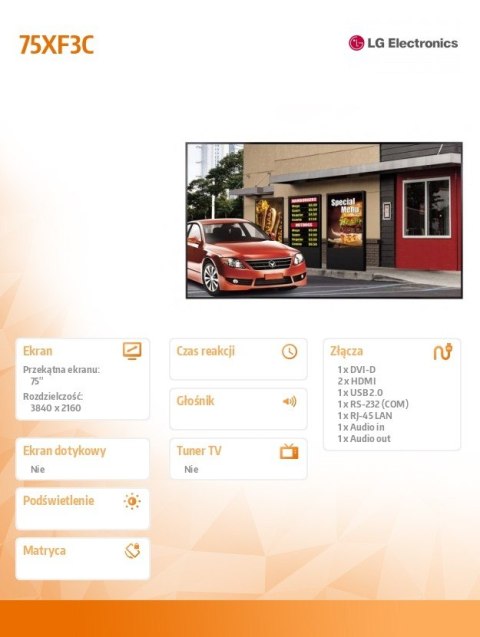 Monitor 75 cali 75XF3C UHD 24/7 3000cd/m2 Monitor 75 cali 75XF3C UHD 24/7 3000cd/m2