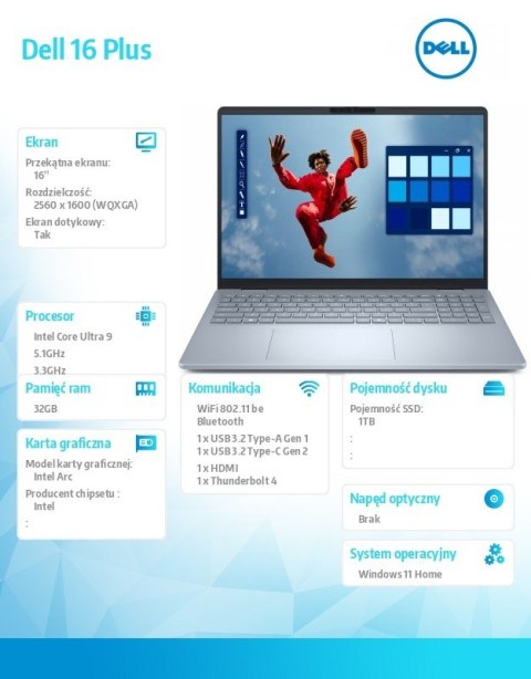 Notebook Dell 16 Plus DB16250 Win11H Ultra 9 288V/1TB/32GB/QHD+/2YB Notebook Dell 16 Plus DB16250 Win11H Ultra 9 288V/1TB/32GB/QHD+/2YB