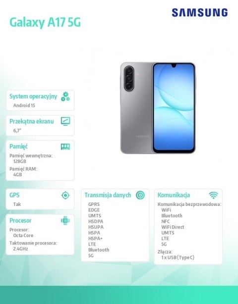 Smartfon Galaxy A17 5G 4/128GB Retail szary Smartfon Galaxy A17 5G 4/128GB Retail szary