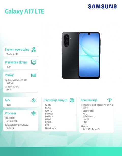 Smartfon Galaxy A17 LTE 8/256GB Retail czarny Smartfon Galaxy A17 LTE 8/256GB Retail czarny