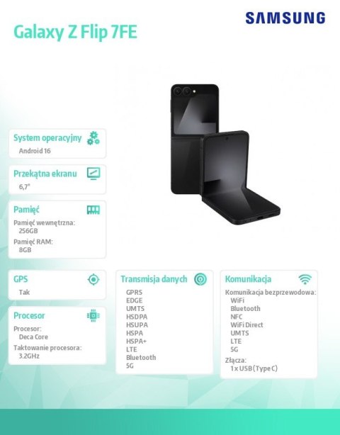 Smartfon Galaxy Z Flip 7FE DualSIM 5G 8/256GB czarny Smartfon Galaxy Z Flip 7FE DualSIM 5G 8/256GB czarny