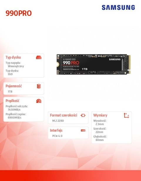 Dysk SSD 990PRO 1TB Gen4.0x4 NVMeMZ-V9P1T0BW Dysk SSD 990PRO 1TB Gen4.0x4 NVMeMZ-V9P1T0BW
