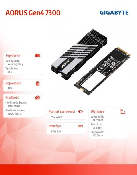 Dysk SSD AORUS NVMe Gen4 1TB M.2 2280 9JS18N100-00-G10 Dysk SSD AORUS NVMe Gen4 1TB M.2 2280 9JS18N100-00-G10