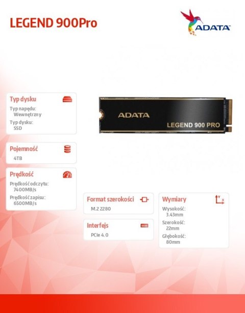 Dysk SSD LEGEND 900Pro 4TB PCIe 4x4 7.4/6.5 GB/s M2 Dysk SSD LEGEND 900Pro 4TB PCIe 4x4 7.4/6.5 GB/s M2