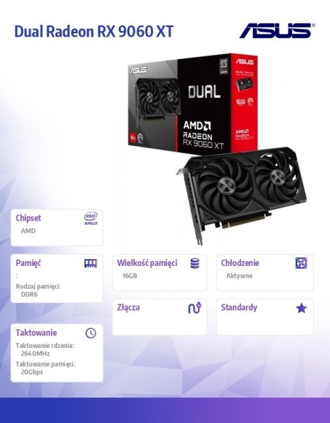 Karta graficzna Dual Radeon RX 9060 XT 16GB GDDR6 DUAL-RX9060XT-16G Karta graficzna Dual Radeon RX 9060 XT 16GB GDDR6 DUAL-RX9060XT-16G