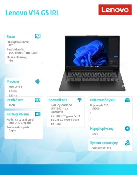 Laptop V14 G5 83GU008FPB W11Pro i5-13420H/16GB/512GB/INT/14.0' FHD/Business Black/3YR OS + 1YR CI Laptop V14 G5 83GU008FPB W11Pro i5-13420H/16GB/512GB/INT/14.0' FHD/Business Black/3YR OS + 1YR CI