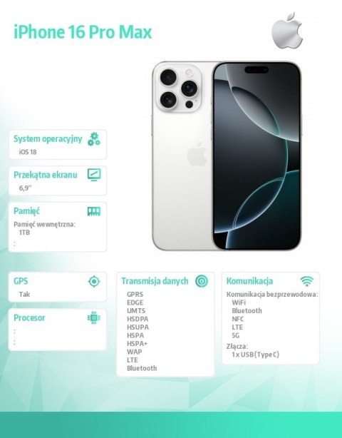 IPhone 16 Pro Max 1TB - Tytan biały IPhone 16 Pro Max 1TB - Tytan biały