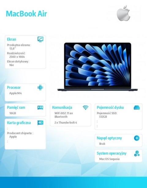 MacBook Air 13 cali /10C GPU/24GB /512GB Czarny MacBook Air 13 cali /10C GPU/24GB /512GB Czarny