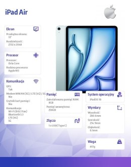 IPad Air 13 cali WiFi + Cellular 256GB Niebieski