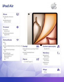 IPad Air 13 cali WiFi + Cellular 512GB Złoty