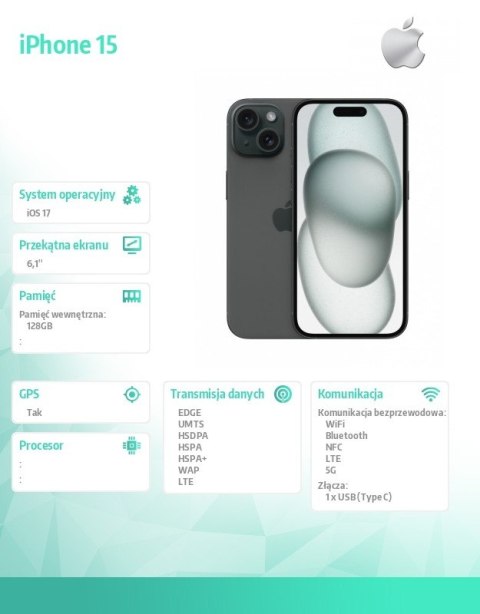 IPhone 15 128GB - Czarny IPhone 15 128GB - Czarny