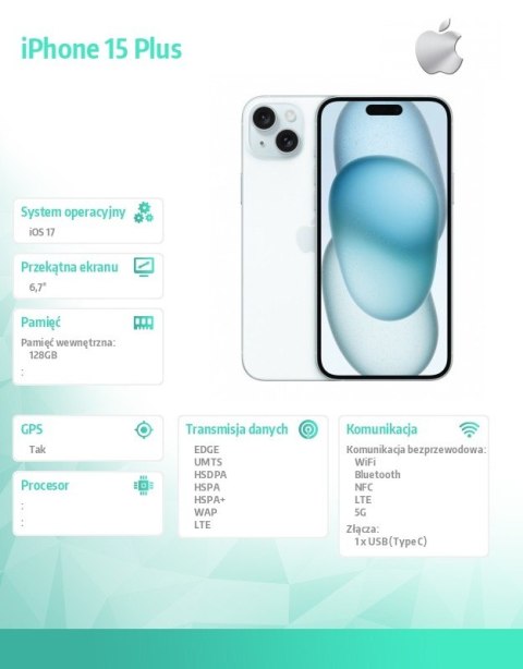 IPhone 15 Plus 128GB - Niebieski IPhone 15 Plus 128GB - Niebieski