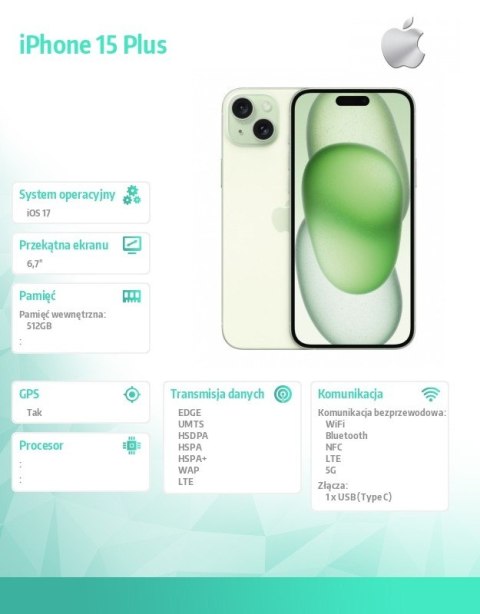 IPhone 15 Plus 512GB - Zielony IPhone 15 Plus 512GB - Zielony