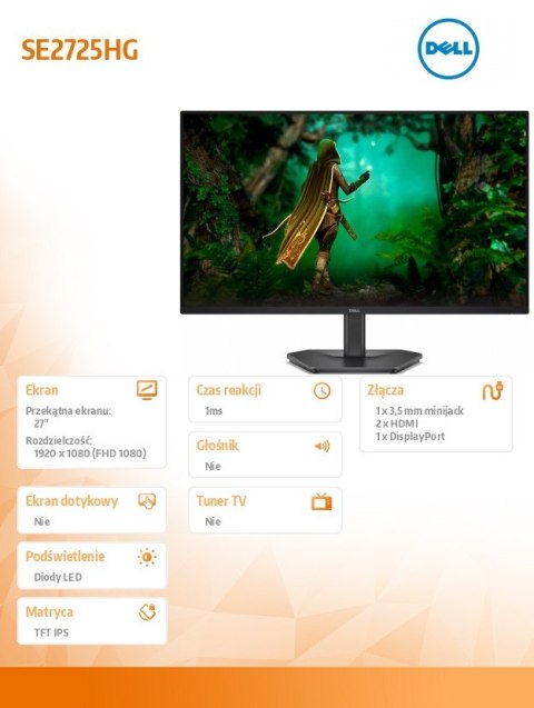 Monitor SE2725HG 27 cali AMD FreeSync Premium 200Hz Full HD (1920x1080)/16:9/2xHDMI/DP/3Y AES&PPE Monitor SE2725HG 27 cali AMD FreeSync Premium 200Hz Full HD (1920x1080)/16:9/2xHDMI/DP/3Y AES&PPE