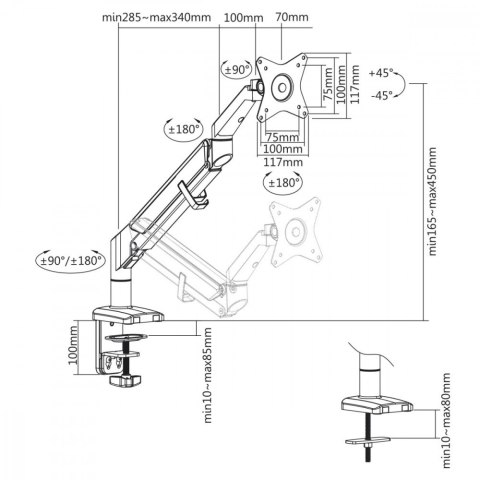 Uchwyt monitora ze sprężyną gazową Ergo Office ER-405G Szary Uchwyt monitora ze sprężyną gazową Ergo Office ER-405G Szary