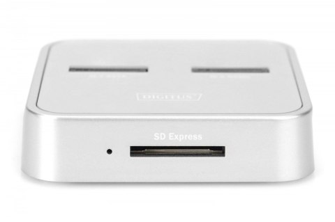 Stacja dokująca do dysków SSD M.2 NVMe + M.2 SATA z czytnikiem kart SD-Express, USB-C, Srebrna Stacja dokująca do dysków SSD M.2 NVMe + M.2 SATA z czytnikiem kart SD-Express, USB-C, Srebrna