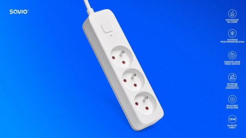 Listwa zasilająca przeciwprzepięciowa 3 gniazda, 1.5 m, LZ-07 Listwa zasilająca przeciwprzepięciowa 3 gniazda, 1.5 m, LZ-07